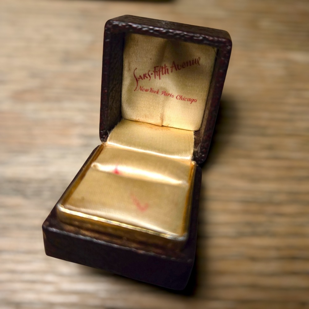 VTG 1940s Saks Fifth Avenue Ring Box Burgundy Faux Red Brwn Leather Satin Lining